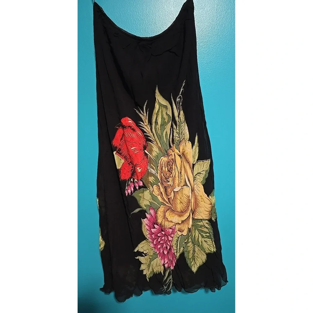 Lola P Women XL Black Multicolor Floral Skirt Long Beautiful Elegant Large Print - Picture 1 of 6